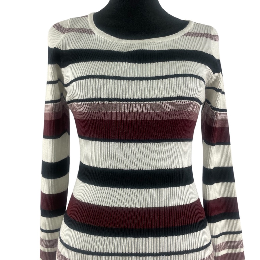 Stripped sweater dress,Multi colored, white, black,Maroon,long sleeve, Large - Picture 2 of 11